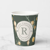 Charmantes Weihnachtswald Green Monogram Pappbecher (Vorderseite)