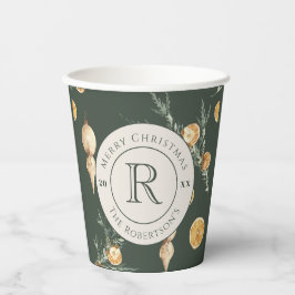 Charmantes Weihnachtswald Green Monogram Pappbecher