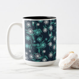 Charmantes Weiß und Aquamarine Blumen Zweifarbige Tasse