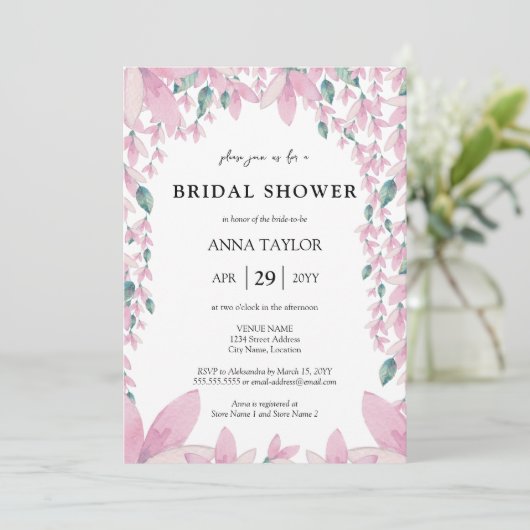 Charmantes Wisteria Brautparty Einladung (Stehend Vorderseite)