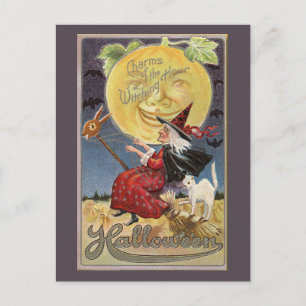 Charme der Hexenstunde Halloween Vintage Postkarte