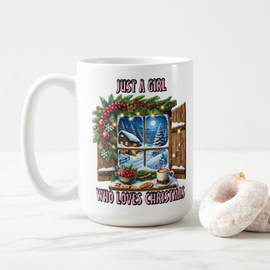 Charme eines gemütlichen Weihnachtsfensters im Win Kaffeetasse (Mit Donut)