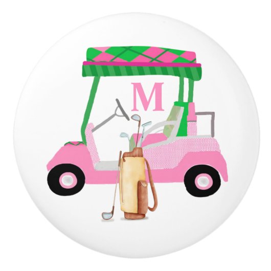 Charme Einzigartiger Pink Green Golf Cart Keramikknauf (Vorderseite)