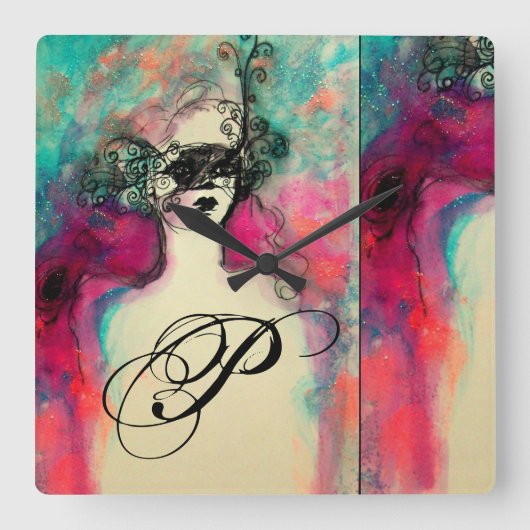 CHARME-MONOGRAMM QUADRATISCHE WANDUHR (Vorderseite)