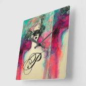 CHARME-MONOGRAMM QUADRATISCHE WANDUHR (Winkel)