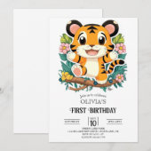 Charme Niedlich Tiger 1. Geburtstag digital Einladung (Vorne/Hinten)