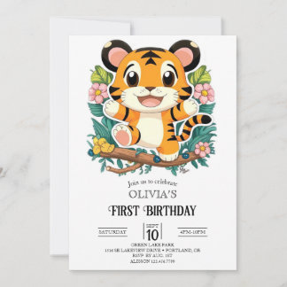 Charme Niedlich Tiger 1. Geburtstag digital Einladung