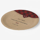 Charme Rustikal Roter Büffel Karo Monogramm Hochze Pappteller (Schrägansicht)