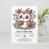 Charme Whimsical Digital Owl Geburtstag Einladung (Stehend Vorderseite)