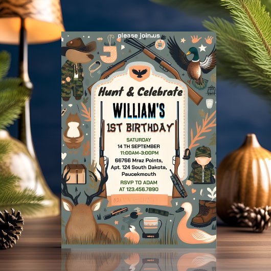 Charme Wild Camouflage Oh Deer Enck Jagd 1. Geburt Einladung