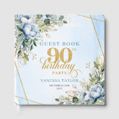 Charming 90th Birthday Dusty Blue Floral Memory   Gästebuch (Vorderseite)