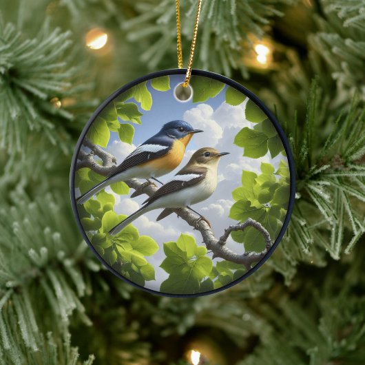 Charming Acadian Flycatchers Scene Christmas Keramik Ornament
