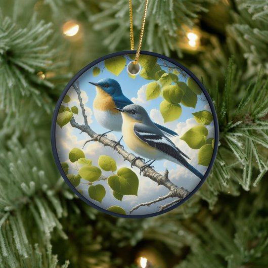 Charming Acadian Flycatchers Scene Christmas Keramik Ornament