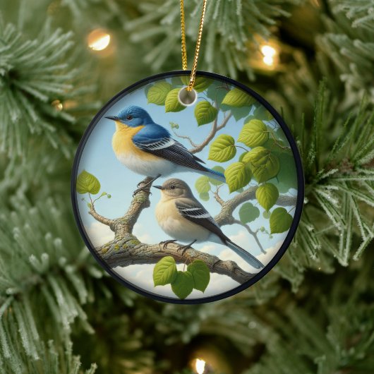 Charming Acadian Flycatchers Scene Christmas Keramik Ornament