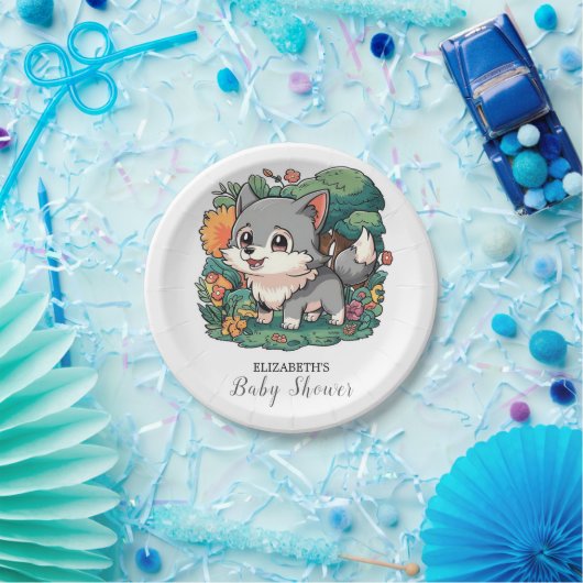Charming Adorable Wolf Babydusche Pappteller (Party)