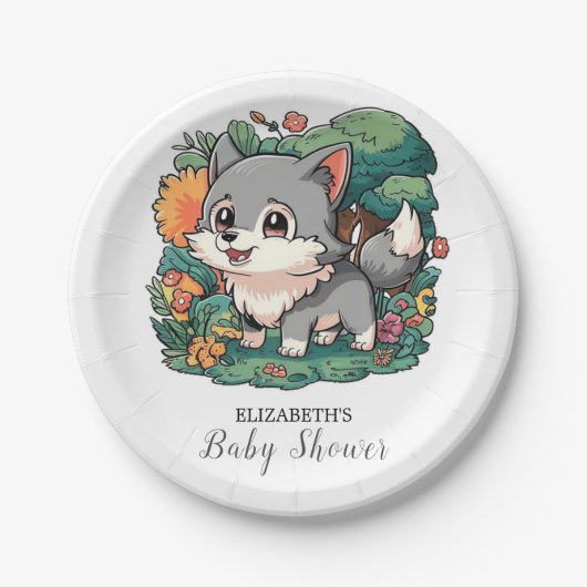 Charming Adorable Wolf Babydusche Pappteller (Vorderseite)
