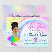 Charming Afro Puff Baby Girl Rainbow Baby Dusche Einladung (Vorne/Hinten)