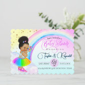 Charming Afro Puff Baby Girl Rainbow Baby Dusche Einladung (Stehend Vorderseite)