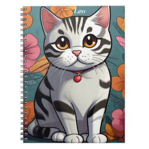 Charming American Shorthath Cat Floral Art Notizblock