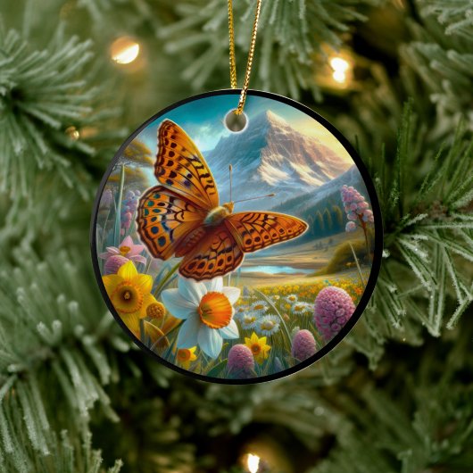 Charming Aphrodite Fritillary Butterfly Keramik Ornament