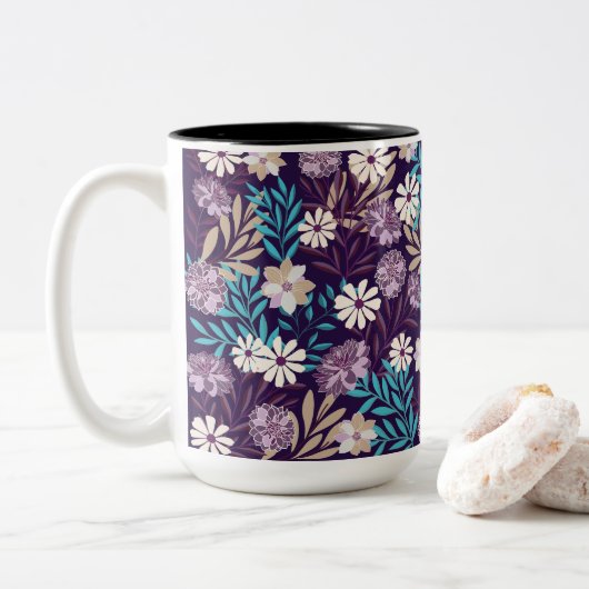 Charming Aquamarin & Burgund Floral Zweifarbige Tasse (Mit Donut)