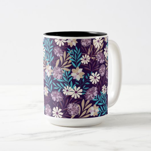 Charming Aquamarin & Burgund Floral Zweifarbige Tasse (VorderseiteRechts)