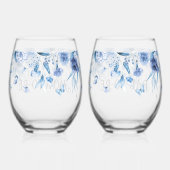 Charming Baby Blue Floral Drop l Mama & Vater-to-b Weinglas Ohne Stiel (Rückseite)