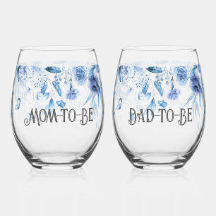 Charming Baby Blue Floral Drop l Mama & Vater-to-b Weinglas Ohne Stiel