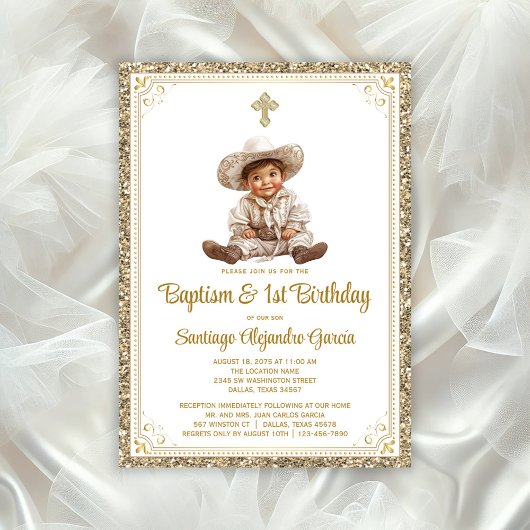 Charming Baby Charro Gold Taufe & Birthday Invit Einladung