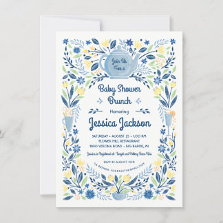 Charming Baby Dusche Brunch Einladung blau