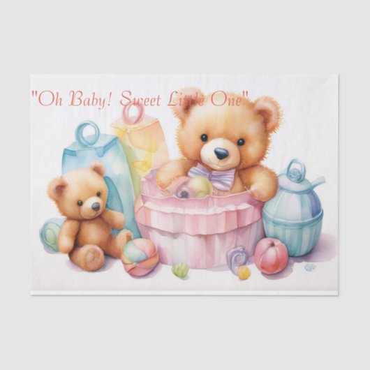 Charming Baby Dusche : Pastel Hues Teddy Bären Seidenpapier (Vorderseite)