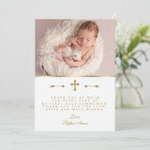 Charming Baby Foto Gold Cross Heilige Kommune Dankeskarte (Stehend Vorderseite)