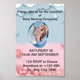 Charming Baby Naming Zeremonie Einladung Poster