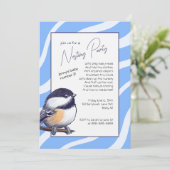 Charming Baby Shower Chickadee Blue Nesting Party Einladung (Stehend Vorderseite)