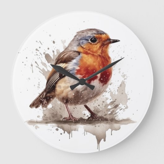 Charming Backyard Robin Große Wanduhr (Vorderseite)