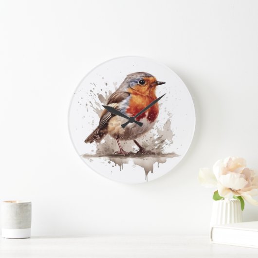 Charming Backyard Robin Große Wanduhr (Zuhause)