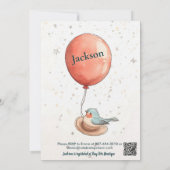 Charming Balloon Birthday - Niedlich Bird Red Ball Einladung (Rückseite)