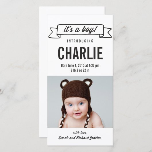 Charming Banner Baby Boy Geburtsankündigung Ankündigung (Vorne/Hinten)