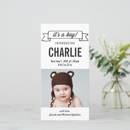 Charming Banner Baby Boy Geburtsankündigung Ankündigung (Stehend Vorderseite)