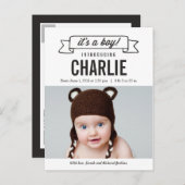 Charming Banner Birth Announcement - Baby Boy Ankündigungspostkarte (Vorne/Hinten)