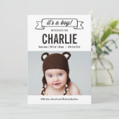 Charming-Banner Geburtshinweise - Junge Ankündigung (Stehend Vorderseite)