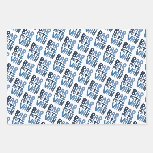 Charming Bar Mitzvah Handlettering jüdischer Blaue Geschenkpapier Set (Vorderseite 3)