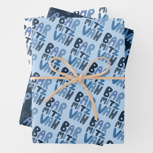 Charming Bar Mitzvah Handlettering jüdischer Blaue Geschenkpapier Set (Beispiel)