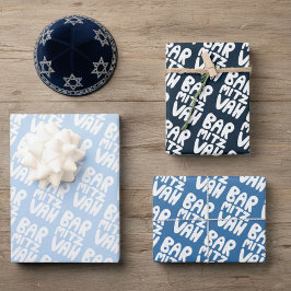 Charming Bar Mitzvah Handlettering jüdischer Blaue Geschenkpapier Set