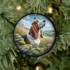Charming Basset Hound Scene Keramik Ornament