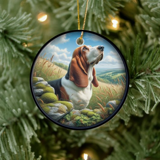 Charming Basset Hound Scene Keramik Ornament