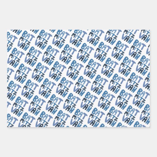Charming Bat Mitzvah Handlettern Judenblauer Spaß Geschenkpapier Set (Vorderseite 3)