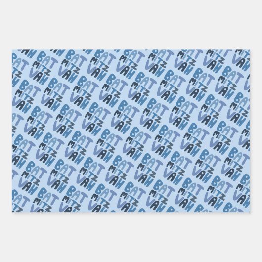 Charming Bat Mitzvah Handlettern Judenblauer Spaß Geschenkpapier Set (Vorderseite)