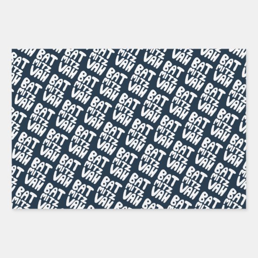 Charming Bat Mitzvah Handlettern Judenblauer Spaß Geschenkpapier Set (Vorderseite 2)