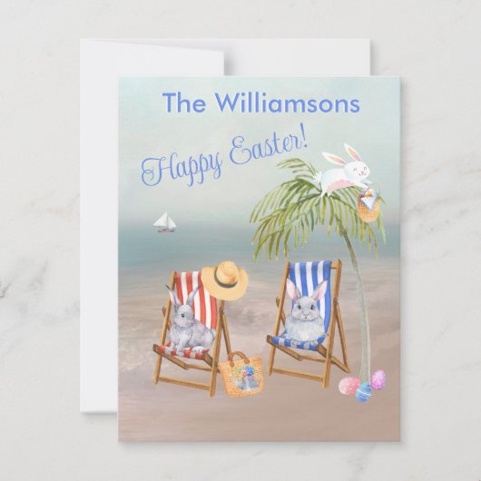 Charming Beach Bunnies Fun Happy Ostercard Ankündigung (Vorderseite)